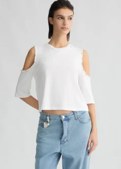T-shirt con perle e strass