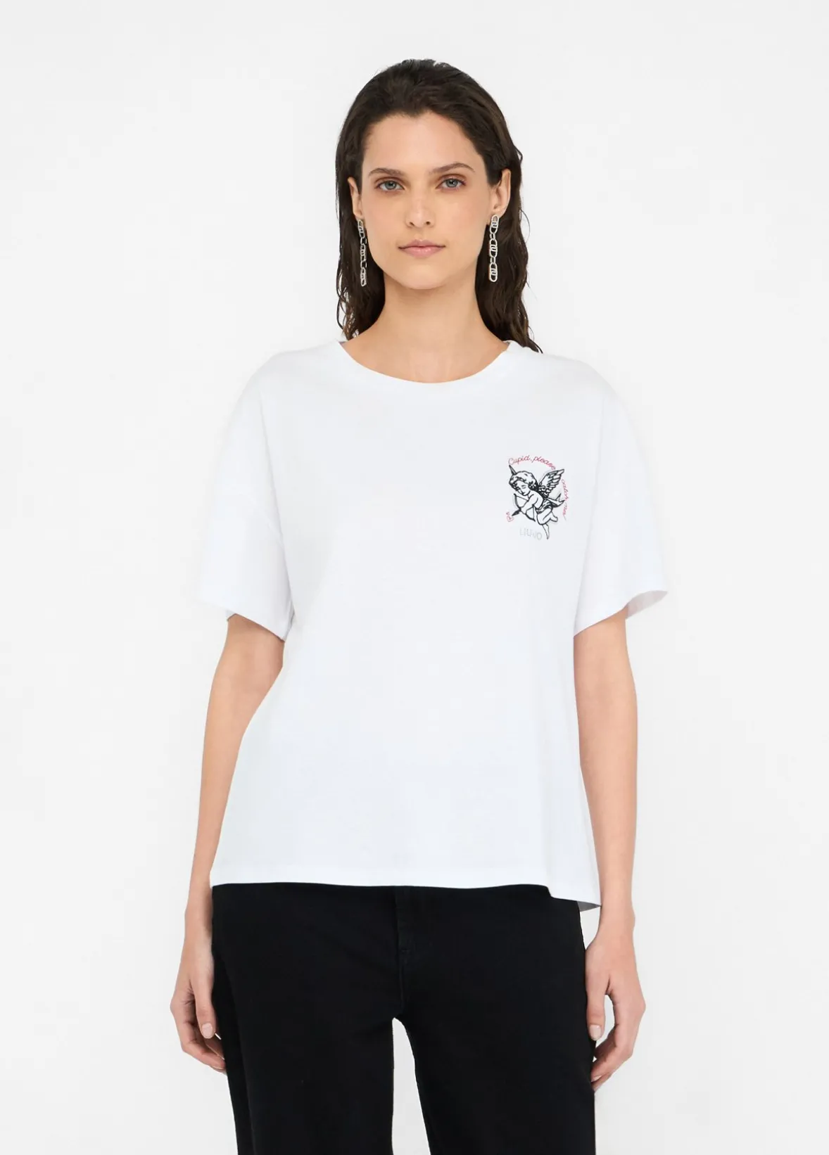 T-shirt con ricamo e strass