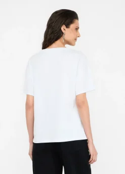 T-shirt con ricamo e strass