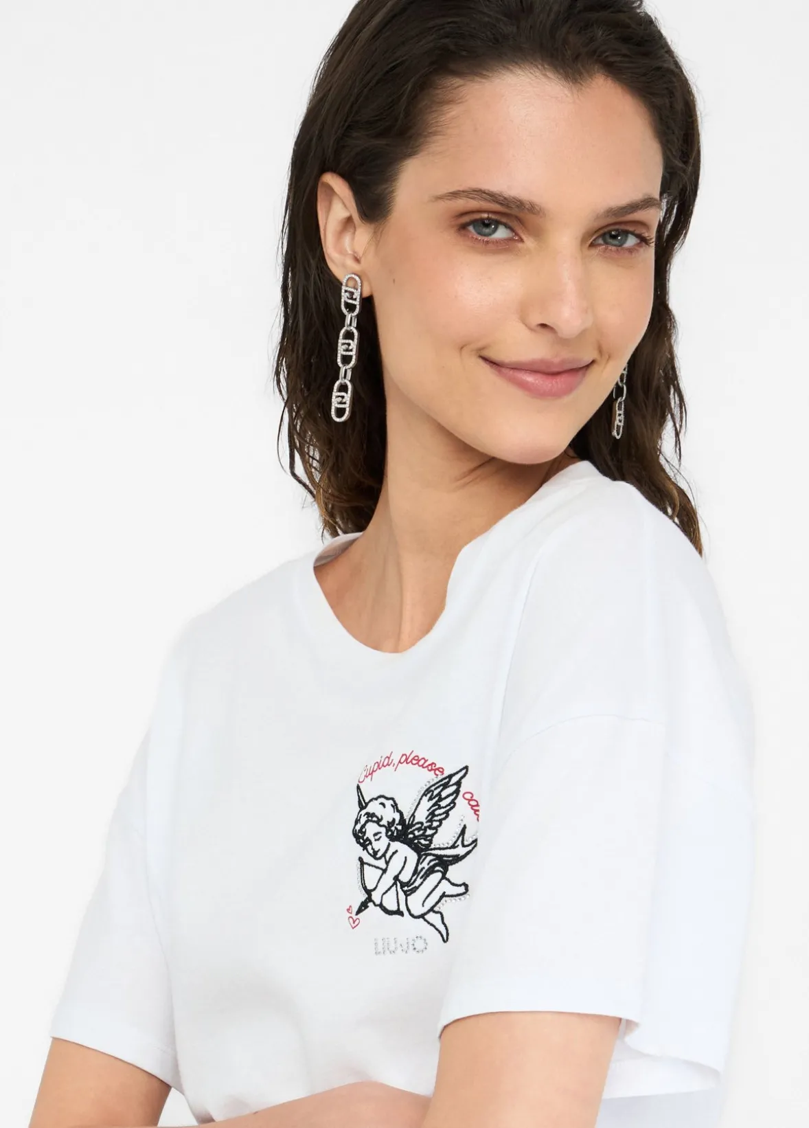 T-shirt con ricamo e strass