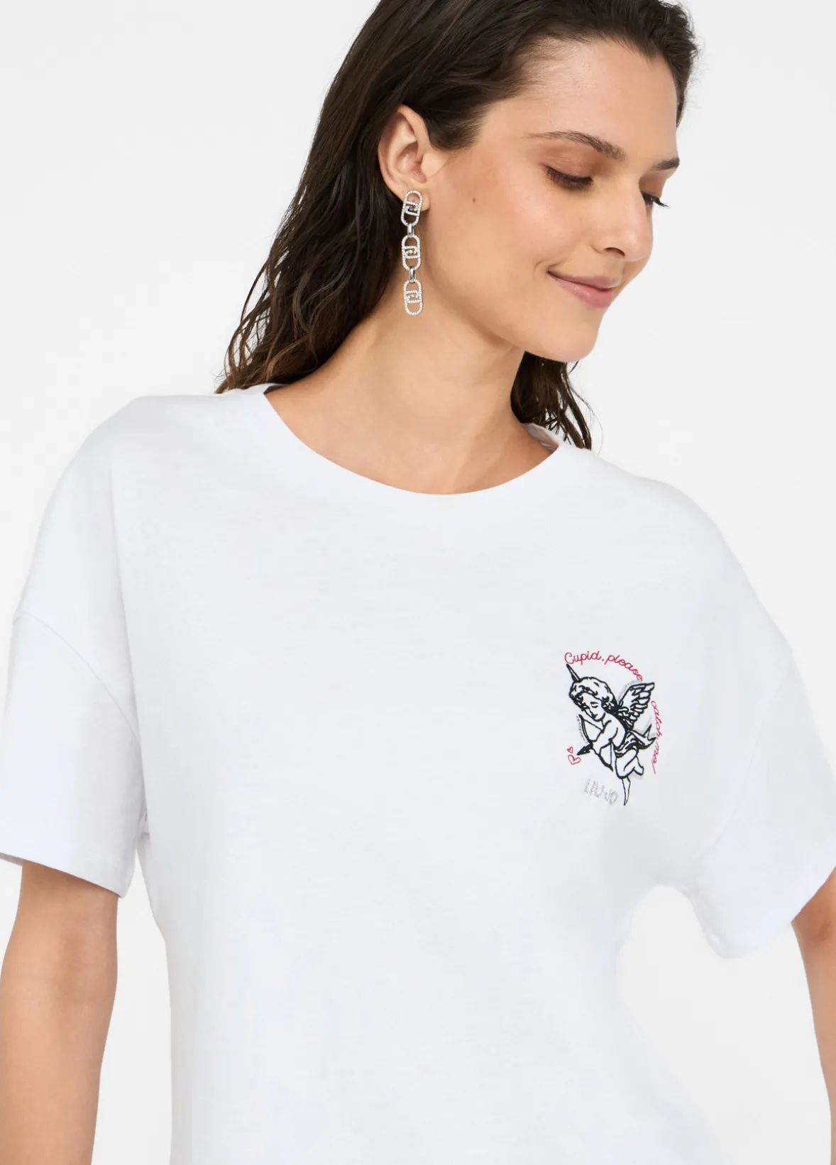 T-shirt con ricamo e strass