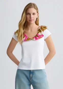 T-shirt con rouches stampata