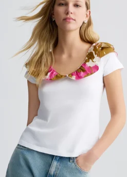 T-shirt con rouches stampata