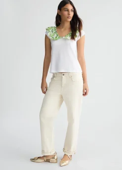 T-shirt con rouches stampata
