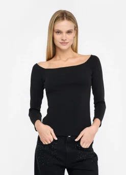 T-shirt con scollo bardot