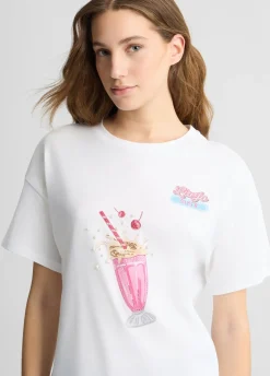 T-shirt con stampa e strass