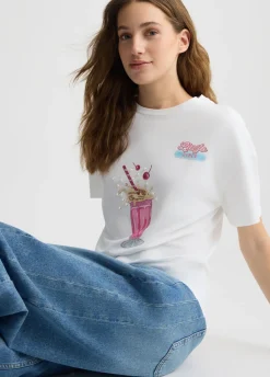T-shirt con stampa e strass