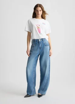 T-shirt con stampa e strass