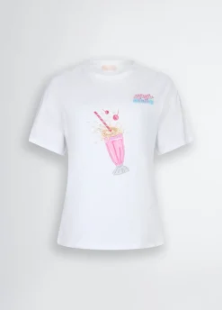 T-shirt con stampa e strass