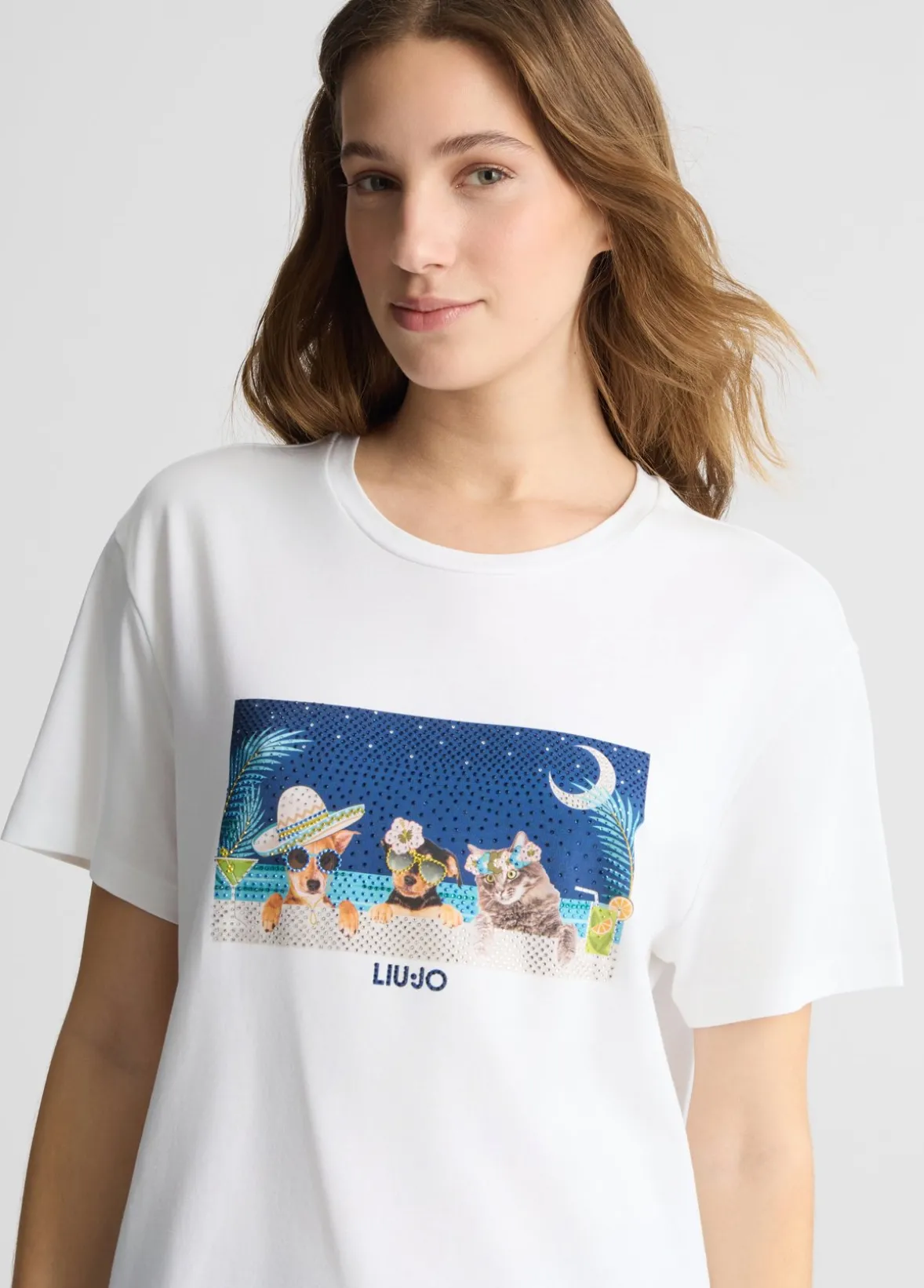 T-shirt con stampa e strass
