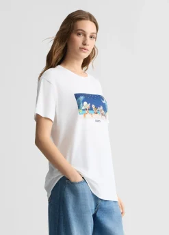 T-shirt con stampa e strass
