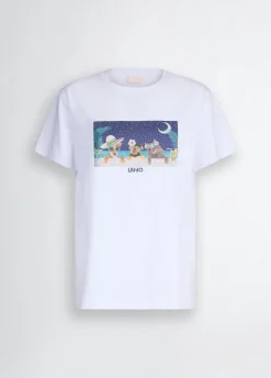 T-shirt con stampa e strass