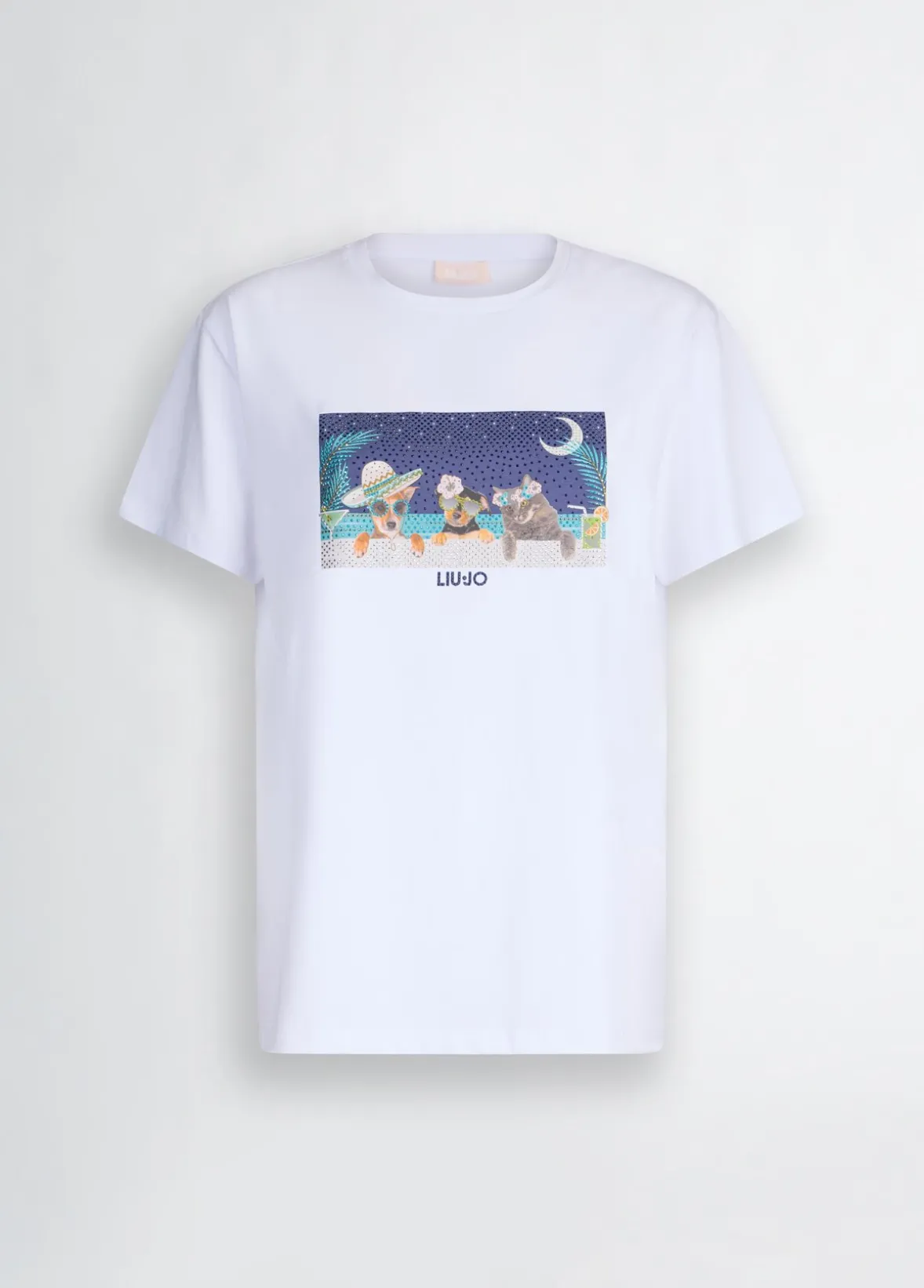 T-shirt con stampa e strass