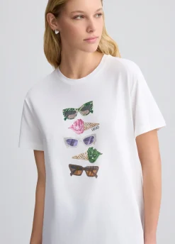 T-shirt con stampa e strass