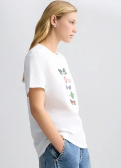 T-shirt con stampa e strass