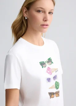 T-shirt con stampa e strass