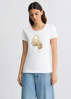 T-shirt con stampa e strass