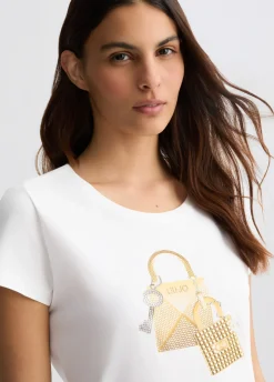 T-shirt con stampa e strass