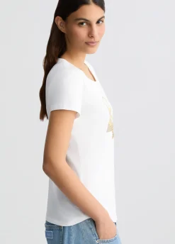 T-shirt con stampa e strass