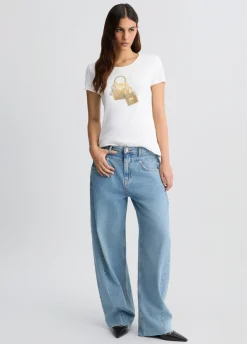 T-shirt con stampa e strass