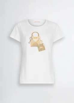 T-shirt con stampa e strass
