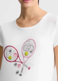T-shirt con stampa e strass