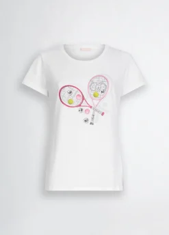 T-shirt con stampa e strass