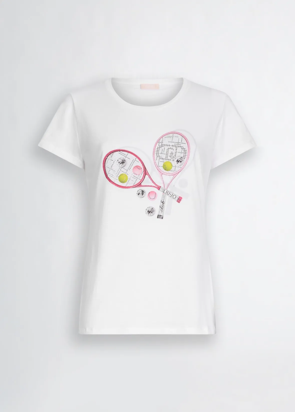 T-shirt con stampa e strass