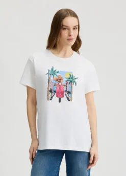 T-shirt con stampa e strass