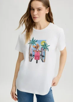 T-shirt con stampa e strass