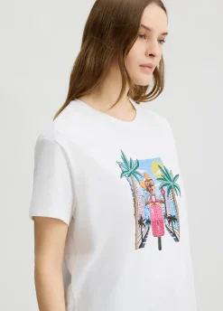 T-shirt con stampa e strass
