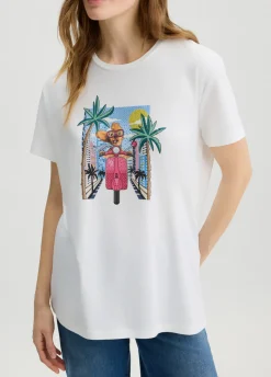 T-shirt con stampa e strass