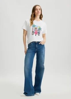 T-shirt con stampa e strass