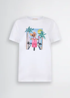 T-shirt con stampa e strass