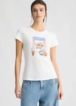T-shirt con stampa e strass