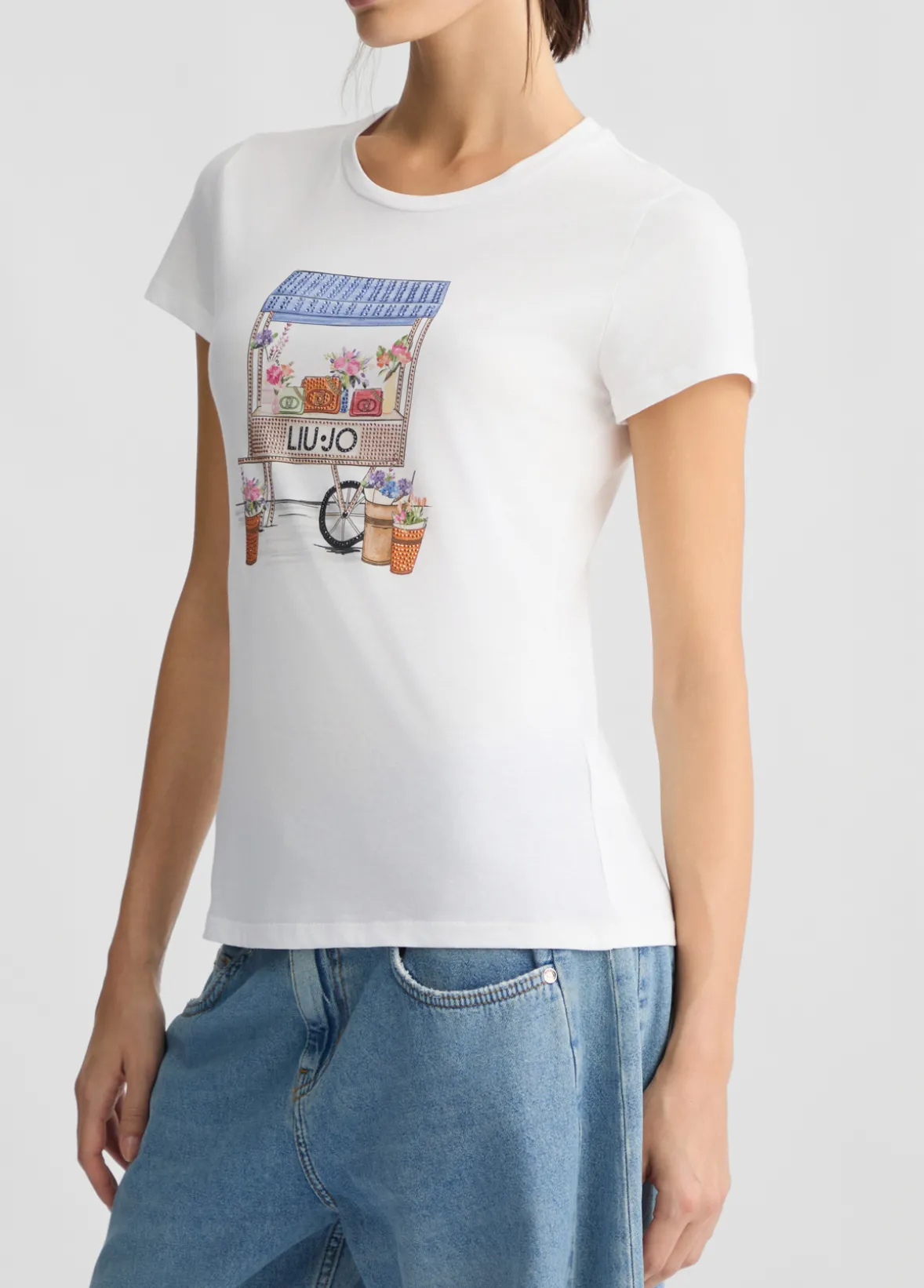 T-shirt con stampa e strass