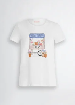 T-shirt con stampa e strass