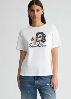 T-shirt con stampa e strass