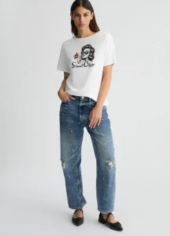 T-shirt con stampa e strass