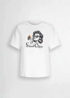 T-shirt con stampa e strass