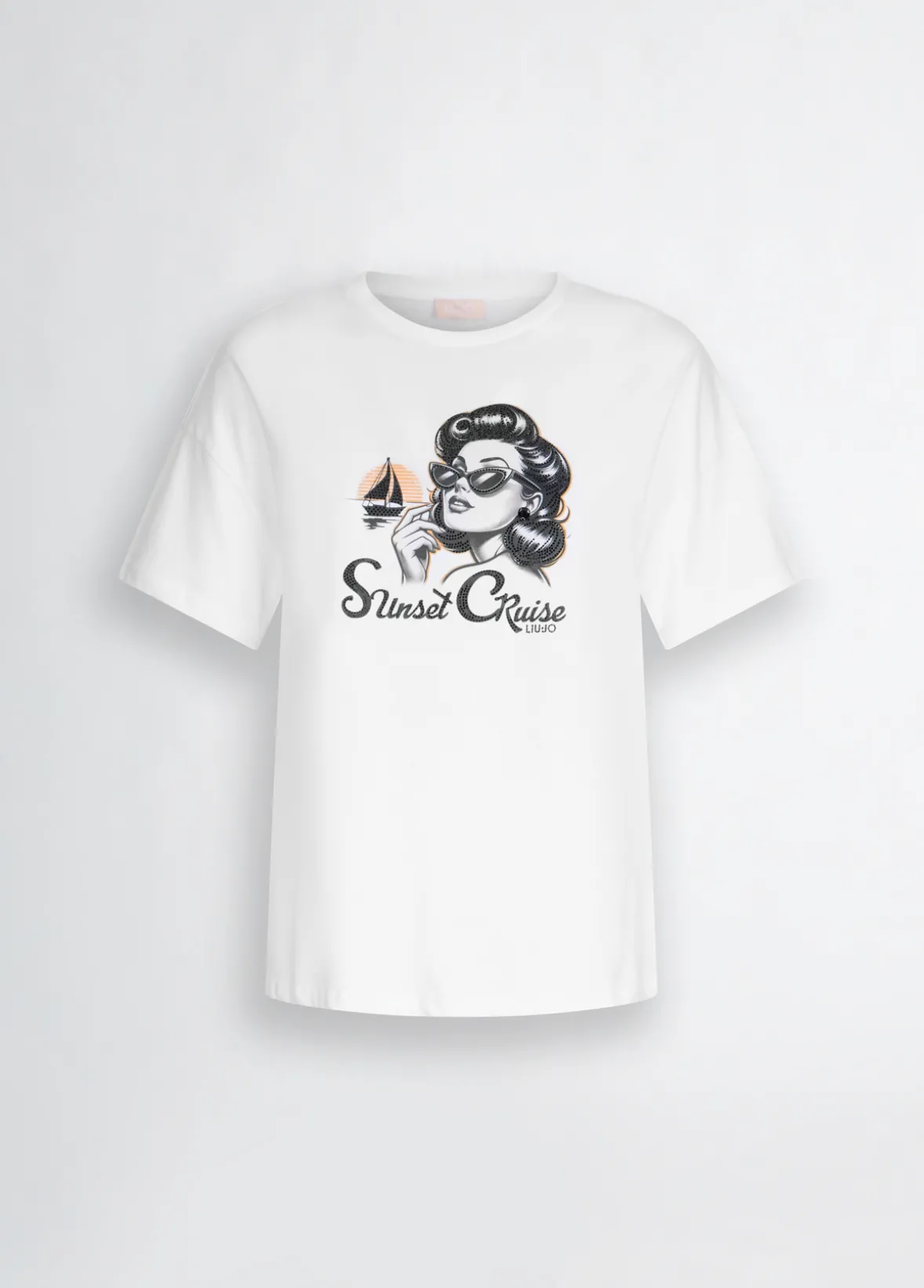 T-shirt con stampa e strass