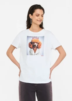 T-shirt con stampa e strass