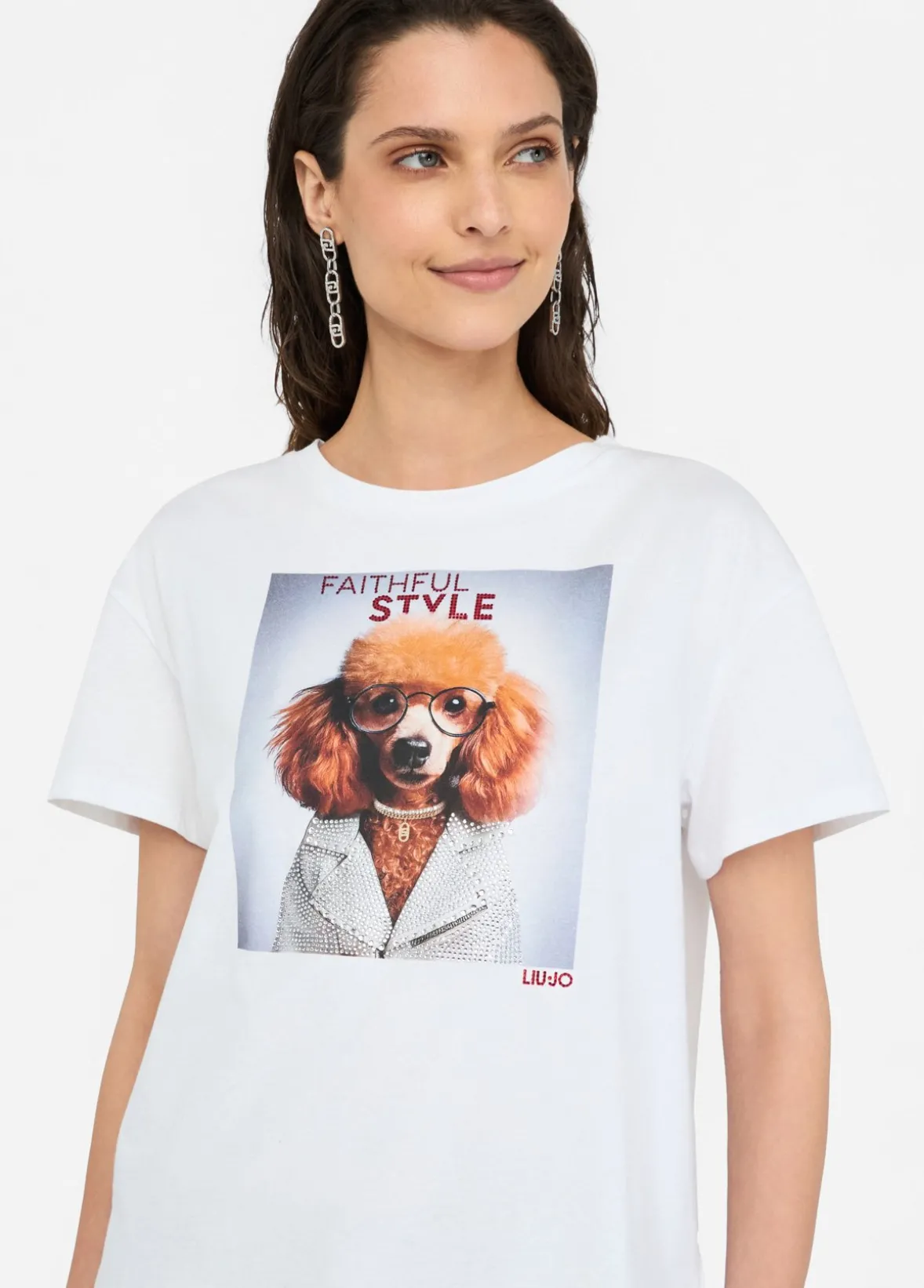T-shirt con stampa e strass
