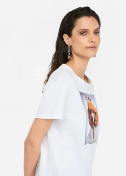 T-shirt con stampa e strass