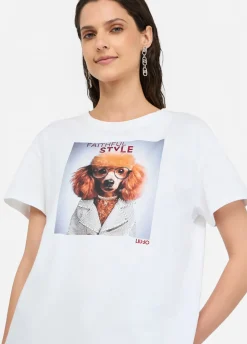 T-shirt con stampa e strass