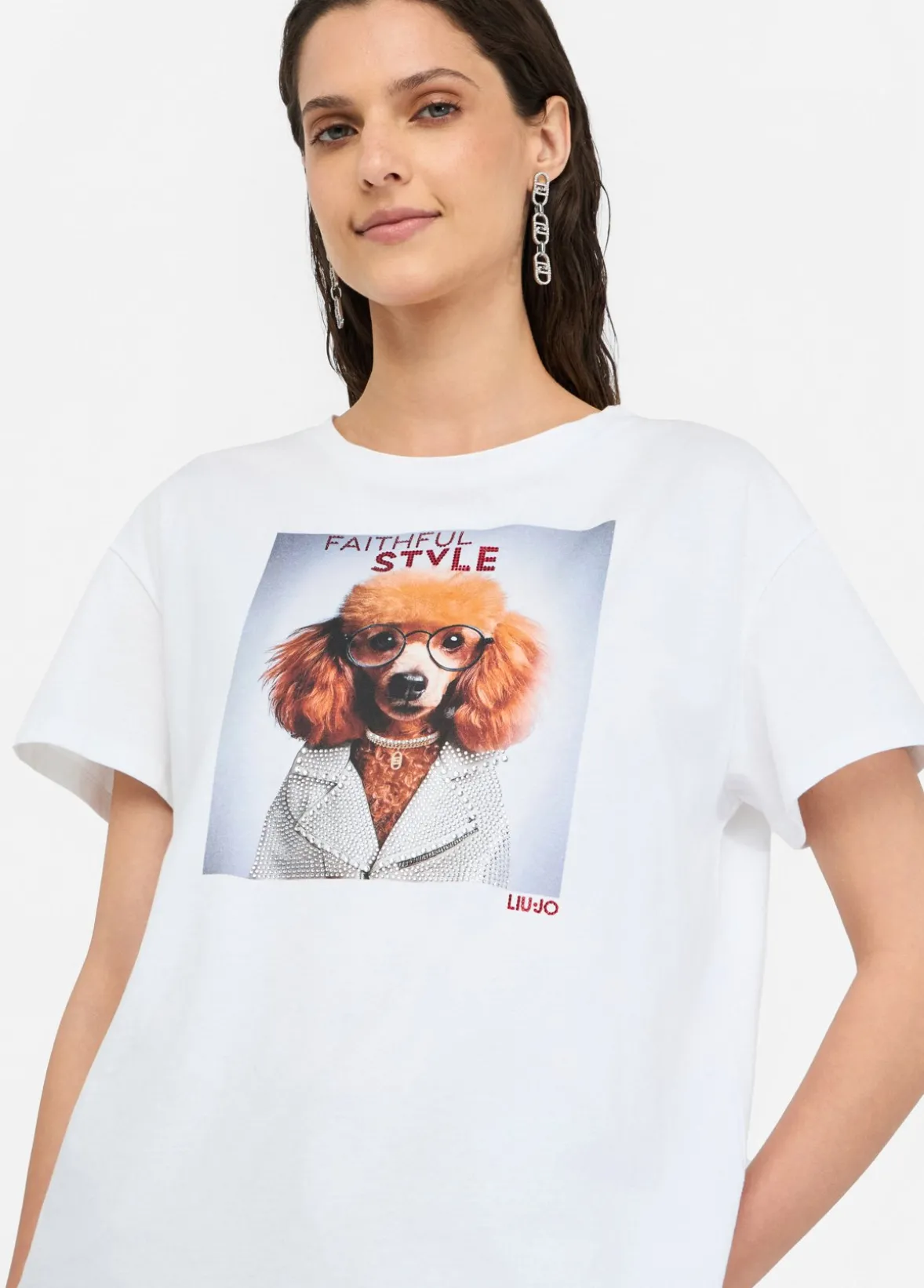 T-shirt con stampa e strass