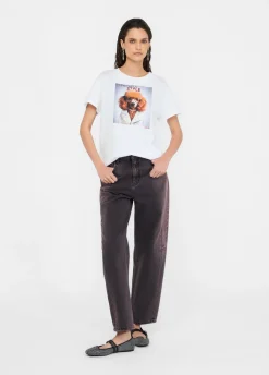 T-shirt con stampa e strass