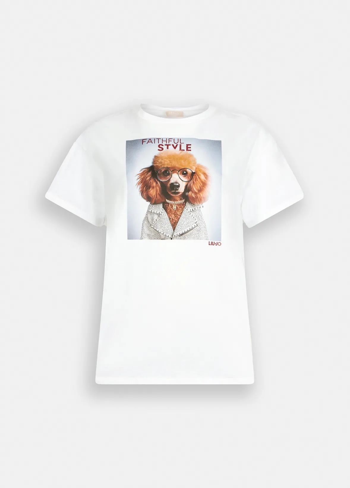T-shirt con stampa e strass