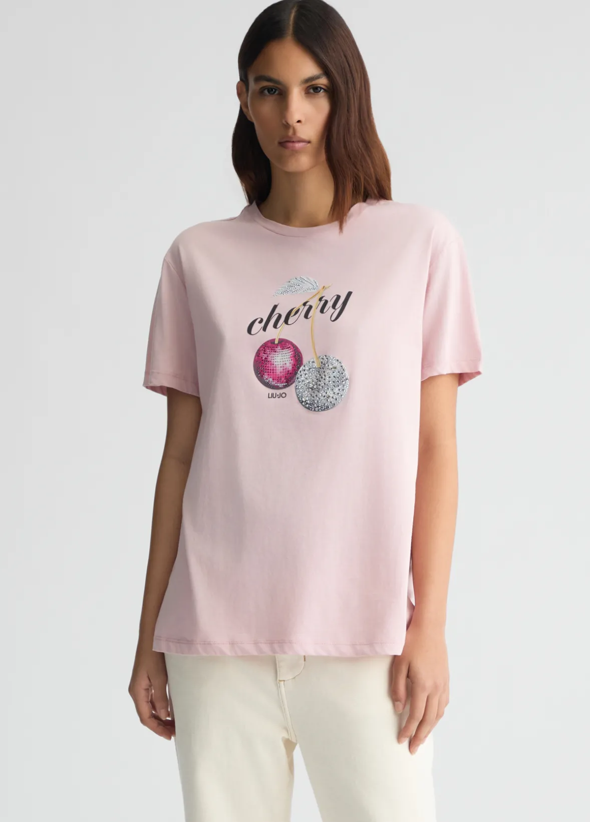 T-shirt con stampa e strass