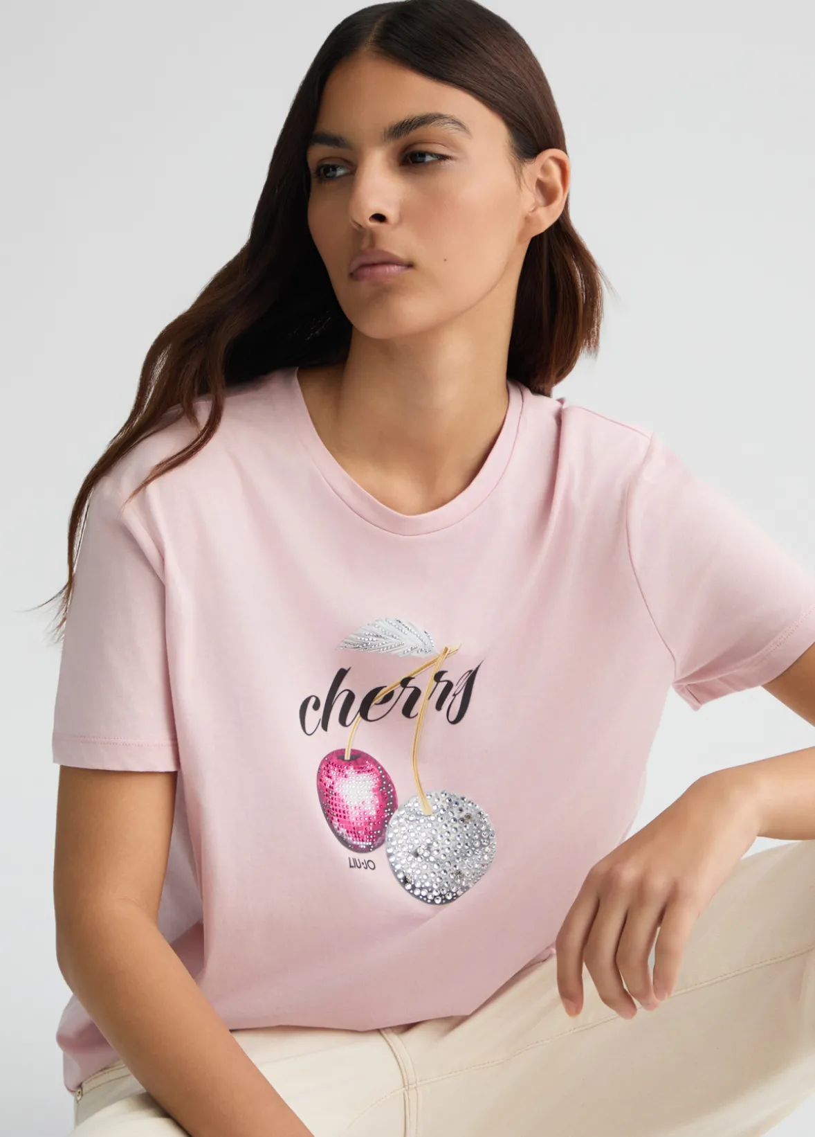 T-shirt con stampa e strass